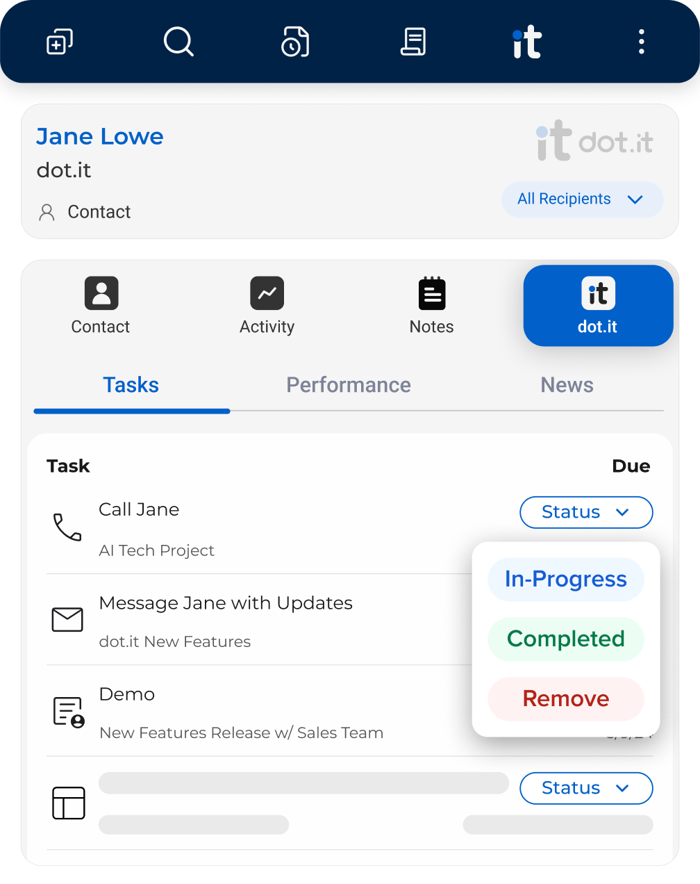 Customer Success interface